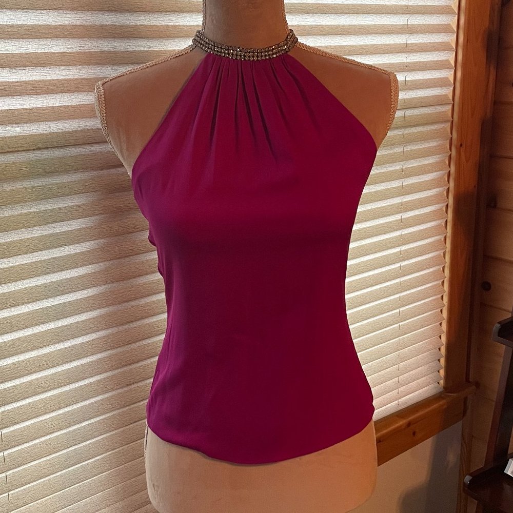 Trina Turk Pink Rhinestone Collared Sleeveless Top Blouse Size S Small